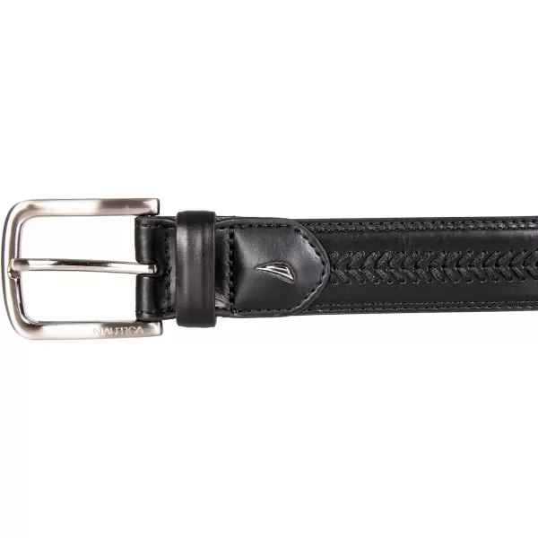 Nautica Mens Casual Padded Leather Belt with Signature OrnamentLeather Laced  Black