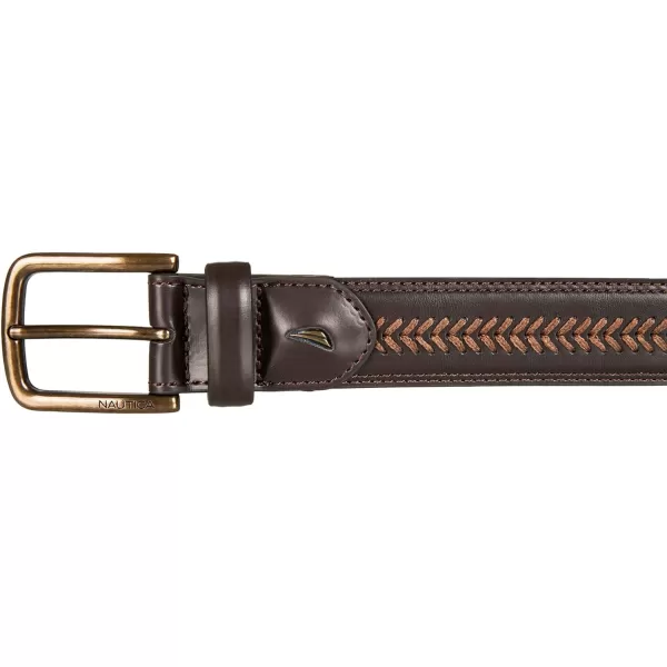 Nautica Mens Casual Padded Leather Belt with Signature OrnamentLeather Laced  Brown