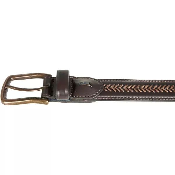 Nautica Mens Casual Padded Leather Belt with Signature OrnamentLeather Laced  Brown