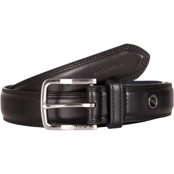 Nautica Mens Casual Padded Leather Belt with Signature OrnamentLogo Inlay  Black