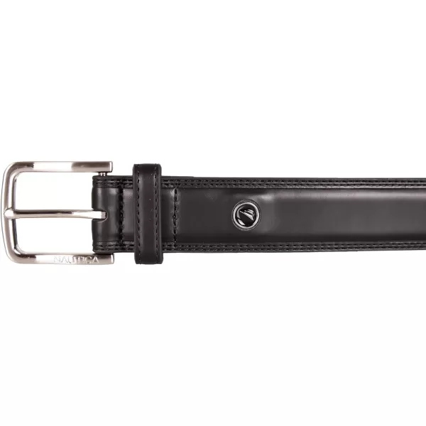 Nautica Mens Casual Padded Leather Belt with Signature OrnamentLogo Inlay  Black