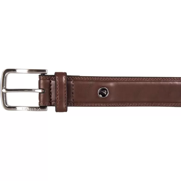 Nautica Mens Casual Padded Leather Belt with Signature OrnamentLogo Inlay  Brown