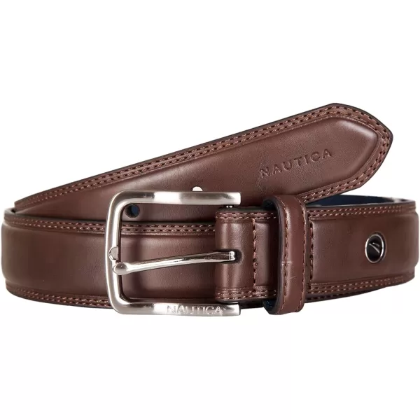 Nautica Mens Casual Padded Leather Belt with Signature OrnamentLogo Inlay  Brown