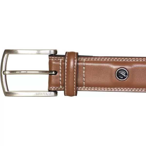 Nautica Mens Casual Padded Leather Belt with Signature OrnamentLogo Inlay  Cognac