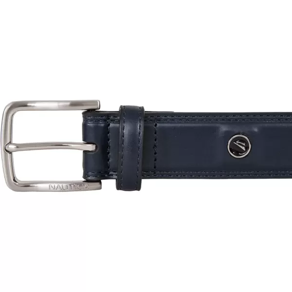 Nautica Mens Casual Padded Leather Belt with Signature OrnamentLogo Inlay  Navy