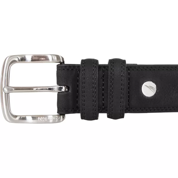 Nautica Mens Casual Padded Leather Belt with Signature OrnamentPadded Leather  Black