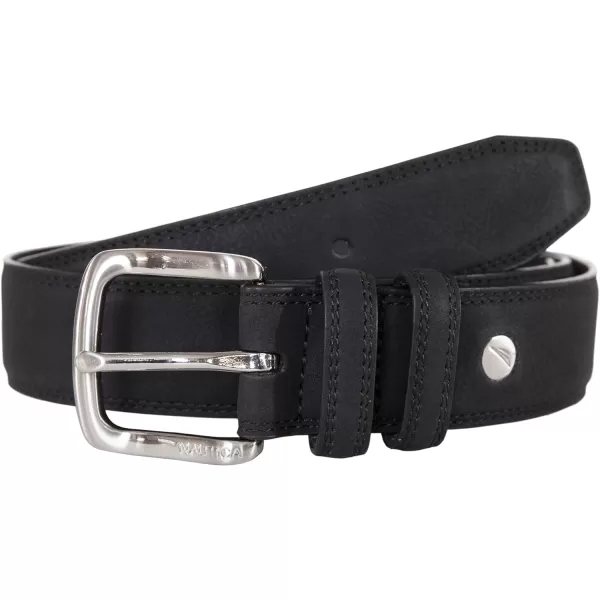 Nautica Mens Casual Padded Leather Belt with Signature OrnamentPadded Leather  Black