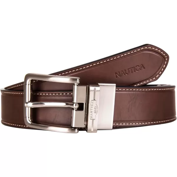 Nautica Mens Casual Padded Leather Belt with Signature OrnamentReversible  BlackBrown