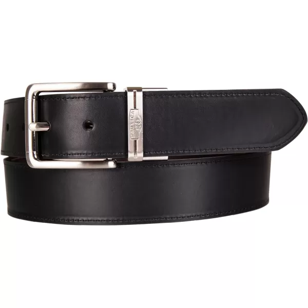 Nautica Mens Casual Padded Leather Belt with Signature OrnamentReversible  BlackBrown