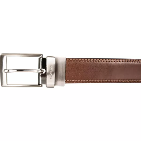 Nautica Mens Casual Padded Leather Belt with Signature OrnamentReversible Double Stitch  BlackBrown