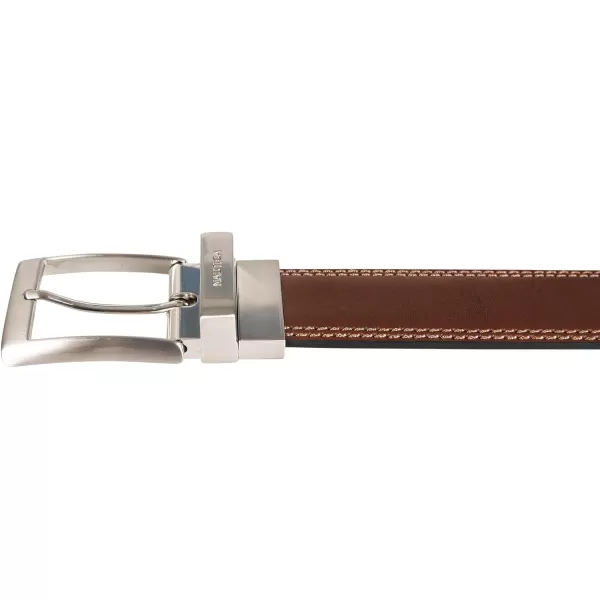 Nautica Mens Casual Padded Leather Belt with Signature OrnamentReversible Double Stitch  BlackBrown