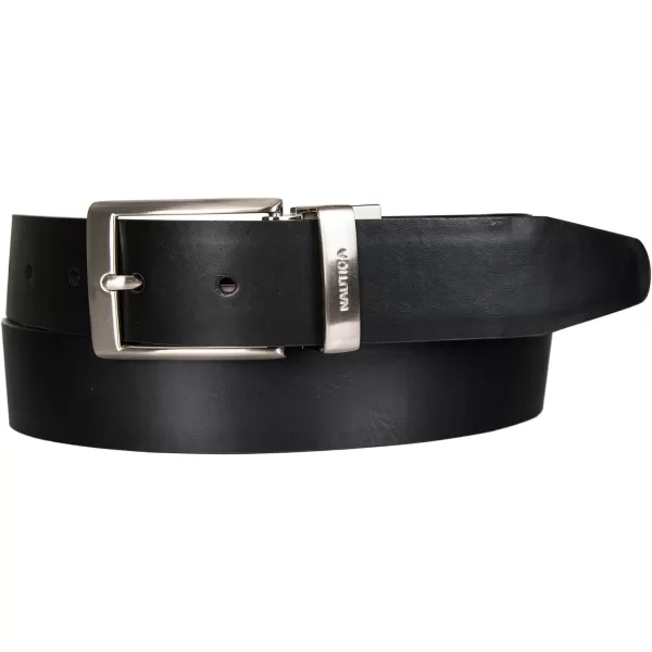 Nautica Mens Casual Padded Leather Belt with Signature OrnamentReversible Double Stitch  BlackBrown