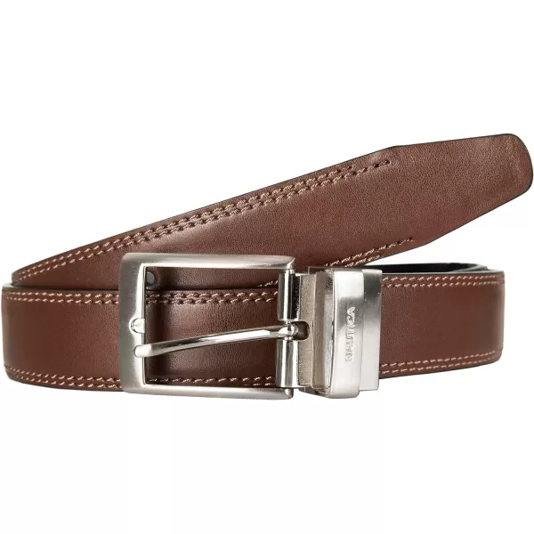 Nautica Mens Casual Padded Leather Belt with Signature OrnamentReversible Double Stitch  BlackBrown