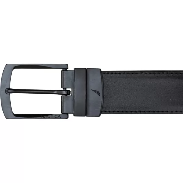 Nautica Mens Casual Padded Leather Belt with Signature OrnamentReversible Ribbon  Black