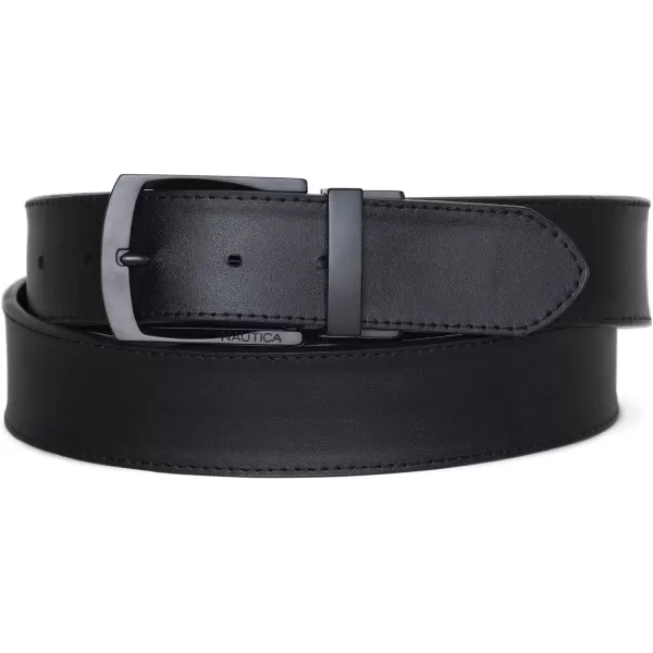 Nautica Mens Casual Padded Leather Belt with Signature OrnamentReversible Ribbon  Black