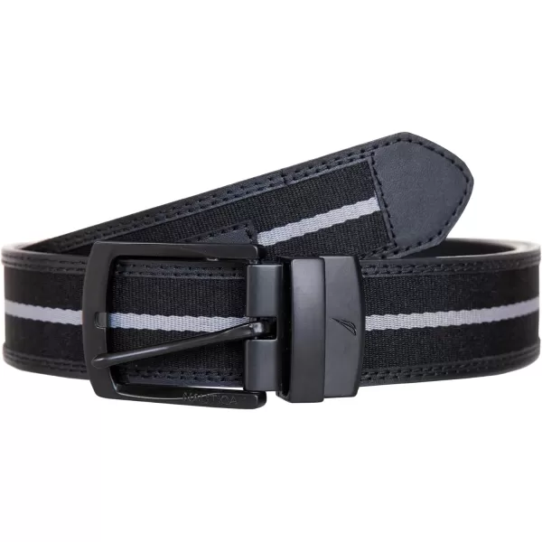 Nautica Mens Casual Padded Leather Belt with Signature OrnamentReversible Ribbon  Black