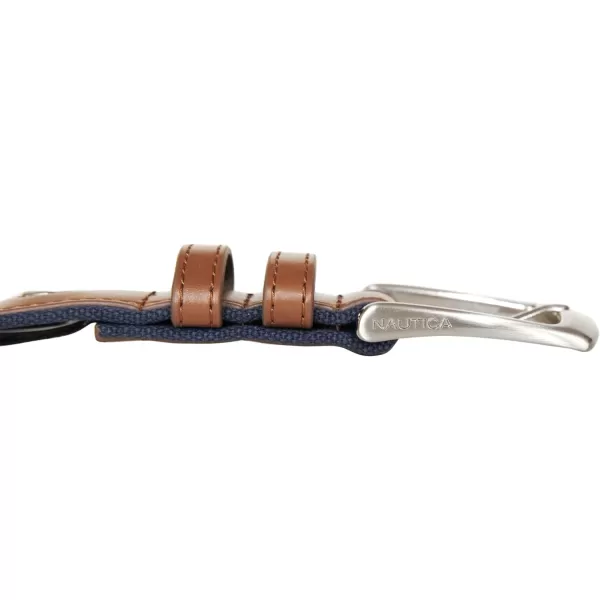 Nautica Mens Casual Padded Leather Belt with Signature OrnamentSignature Canvas  Cognac