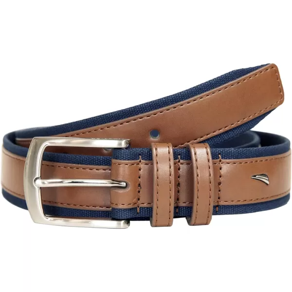 Nautica Mens Casual Padded Leather Belt with Signature OrnamentSignature Canvas  Cognac