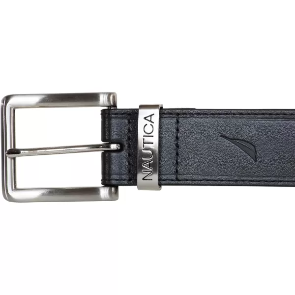 Nautica Mens Casual Padded Leather Belt with Signature OrnamentSignature Engraved  Black