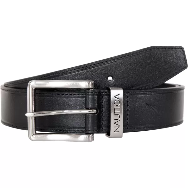 Nautica Mens Casual Padded Leather Belt with Signature OrnamentSignature Engraved  Black