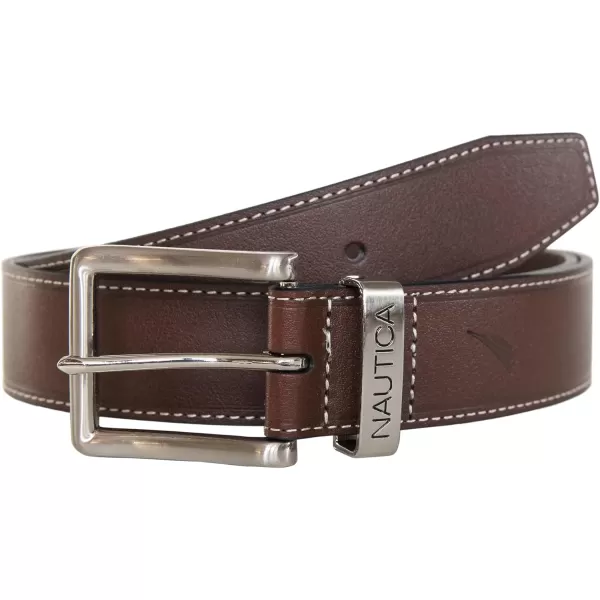 Nautica Mens Casual Padded Leather Belt with Signature OrnamentSignature Engraved  Brown