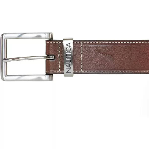 Nautica Mens Casual Padded Leather Belt with Signature OrnamentSignature Engraved  Brown