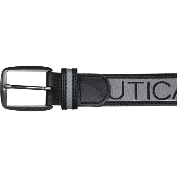 Nautica Mens Casual Padded Leather Belt with Signature OrnamentSignature Logo Ribbon  Grey