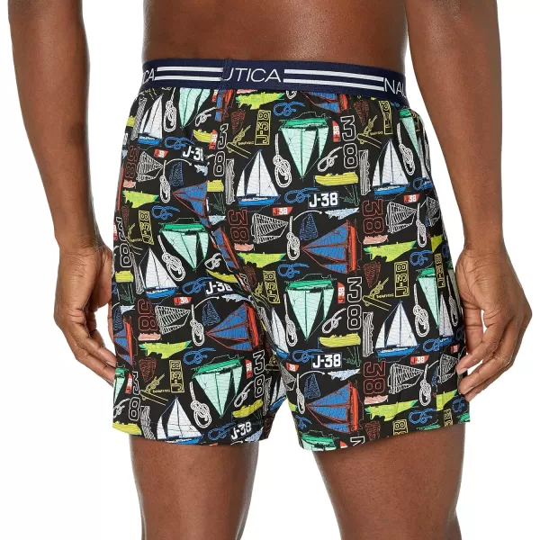 Nautica Mens Classic Cotton Loose Knit BoxerMarina PrintBlack