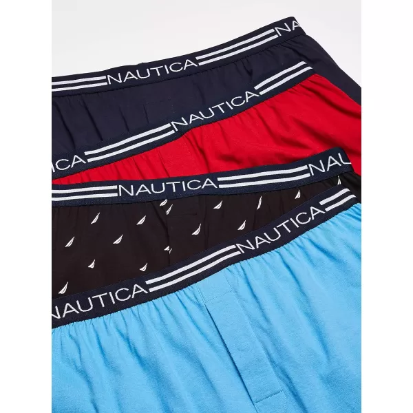 Nautica Mens Classic Cotton Loose Knit BoxerPeacoatAero BlueNautica RedSails Black 4 Pack