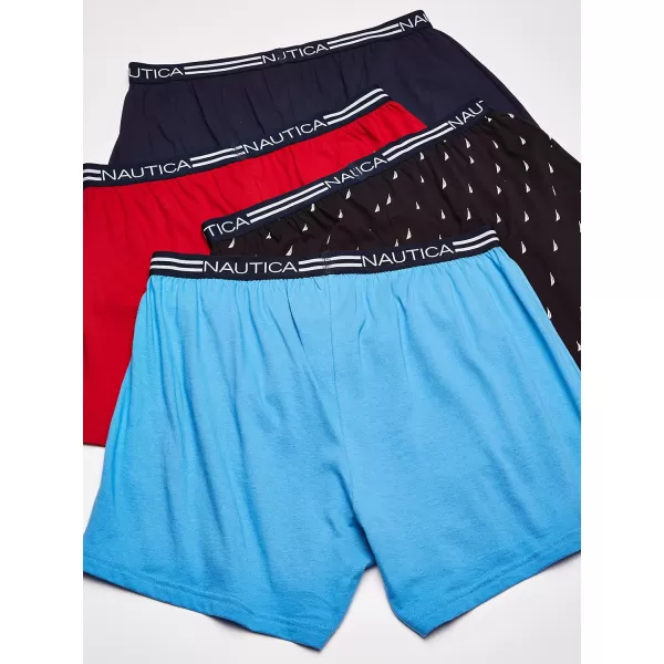 Nautica Mens Classic Cotton Loose Knit BoxerPeacoatAero BlueNautica RedSails Black 4 Pack