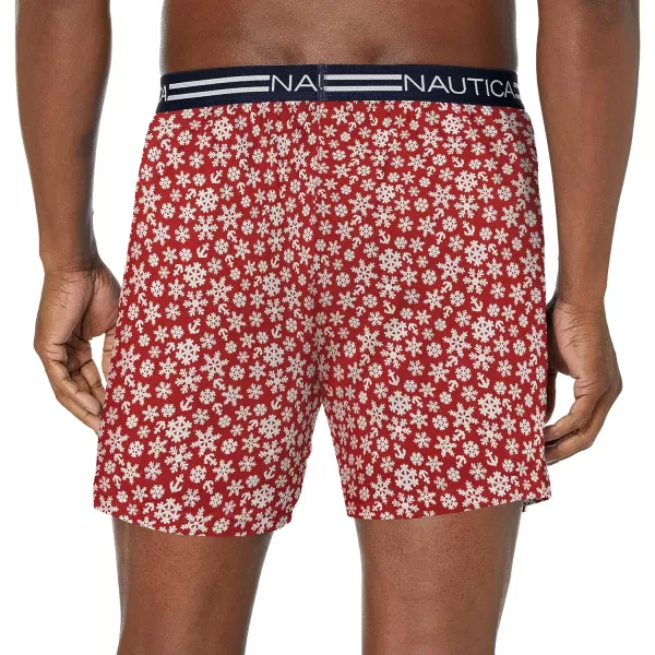 Nautica Mens Classic Cotton Loose Knit BoxerSnowflakesNautica Red