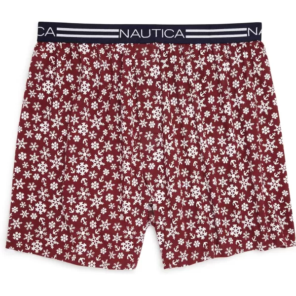 Nautica Mens Classic Cotton Loose Knit BoxerSnowflakesNautica Red