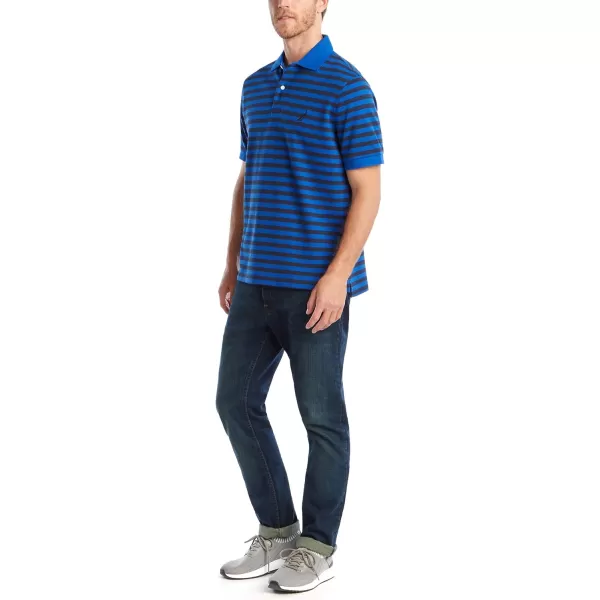 Nautica Mens Classic Fit 100 Cotton Soft Short Sleeve Stripe Polo ShirtBright Cobalt
