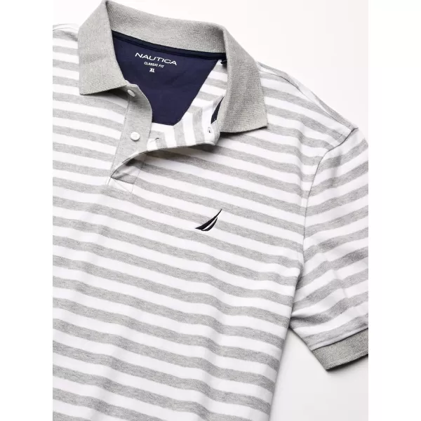 Nautica Mens Classic Fit 100 Cotton Soft Short Sleeve Stripe Polo ShirtGrey Heather