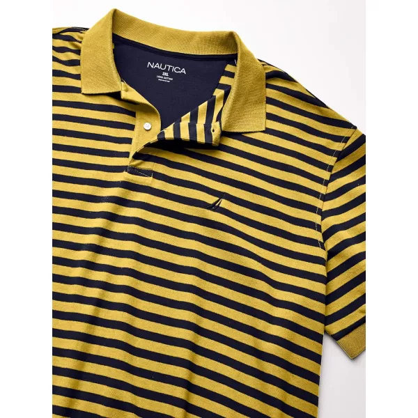 Nautica Mens Classic Fit 100 Cotton Soft Short Sleeve Stripe Polo ShirtMustard Field