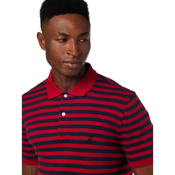 Nautica Mens Classic Fit 100 Cotton Soft Short Sleeve Stripe Polo ShirtNautica Red