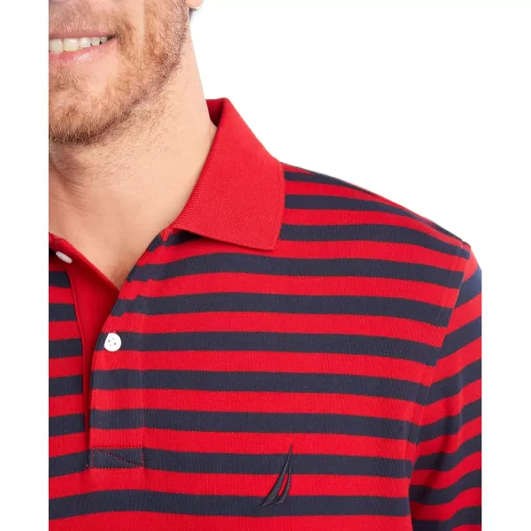 Nautica Mens Classic Fit 100 Cotton Soft Short Sleeve Stripe Polo ShirtNautica Red