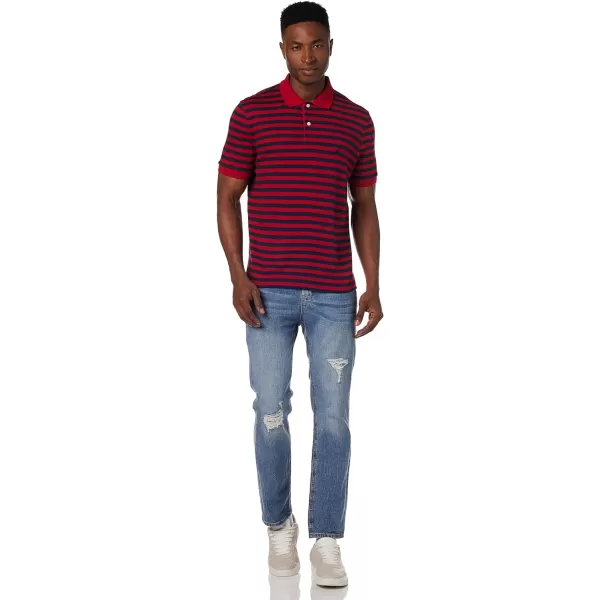 Nautica Mens Classic Fit 100 Cotton Soft Short Sleeve Stripe Polo ShirtNautica Red