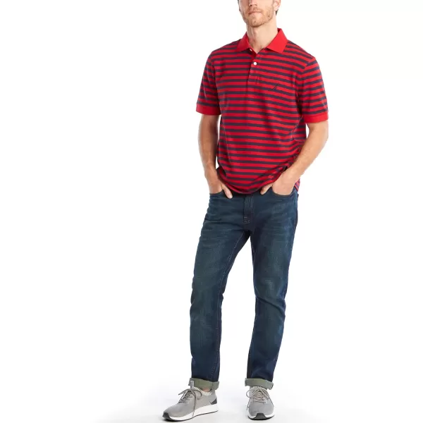 Nautica Mens Classic Fit 100 Cotton Soft Short Sleeve Stripe Polo ShirtNautica Red