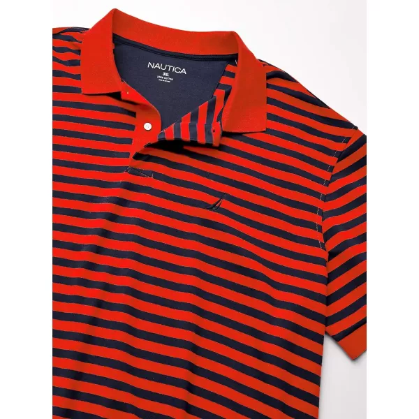 Nautica Mens Classic Fit 100 Cotton Soft Short Sleeve Stripe Polo ShirtOrange Poppy