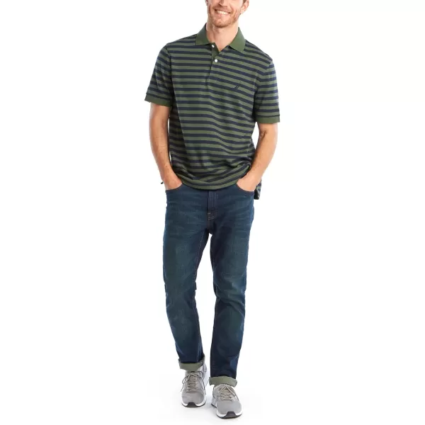 Nautica Mens Classic Fit 100 Cotton Soft Short Sleeve Stripe Polo ShirtPine Forest