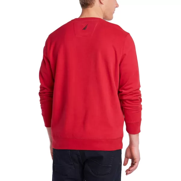 Nautica Mens Classic Fit Crewneck Logo Fleece PulloverNautica Red