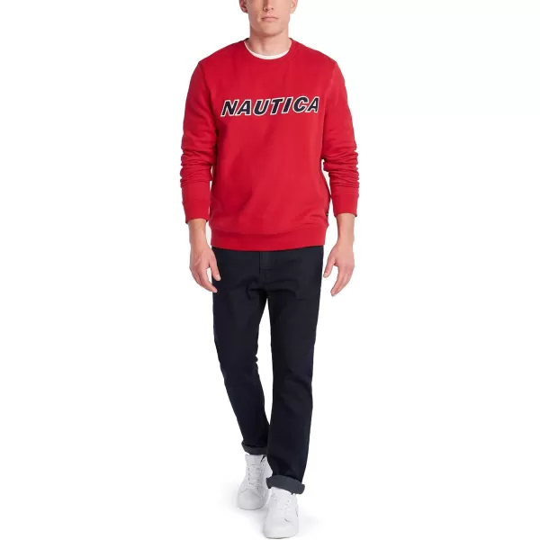 Nautica Mens Classic Fit Crewneck Logo Fleece PulloverNautica Red