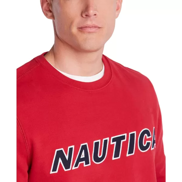 Nautica Mens Classic Fit Crewneck Logo Fleece PulloverNautica Red