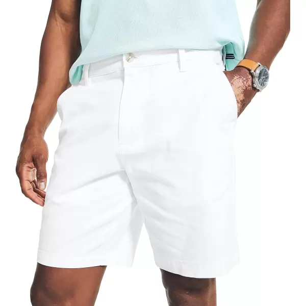 Nautica Mens Classic Fit Flat Front Stretch Solid Chino 85 Deck ShortsBright White