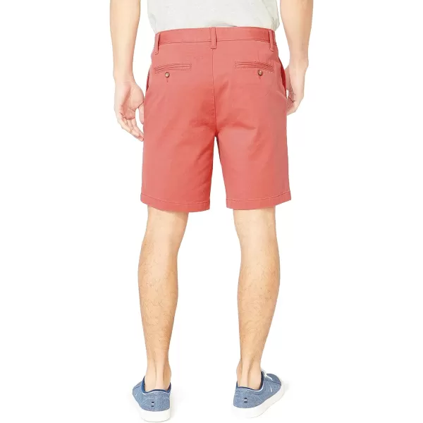 Nautica Mens Classic Fit Flat Front Stretch Solid Chino 85 Deck ShortsMineral Red