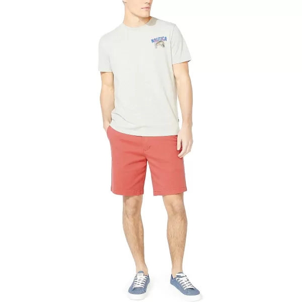 Nautica Mens Classic Fit Flat Front Stretch Solid Chino 85 Deck ShortsMineral Red