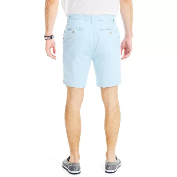 Nautica Mens Classic Fit Flat Front Stretch Solid Chino 85 Deck ShortsNoon Blue