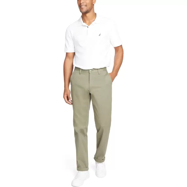 Nautica Mens Classic Fit Flat Front Stretch Solid Chino Deck PantHillside Olive