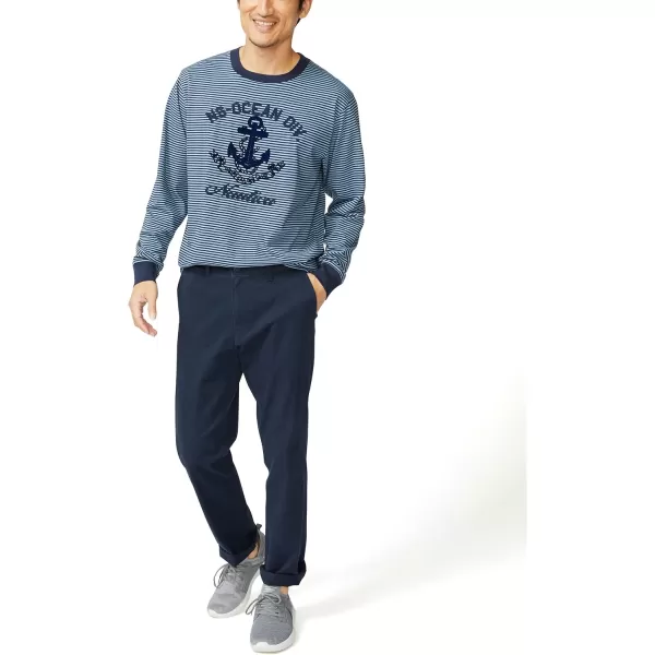 Nautica Mens Classic Fit Flat Front Stretch Solid Chino Deck PantTrue Navy